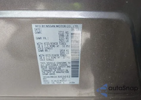 2014 Nissan Pathfinder Sv z USA, uszkodzony, nr VIN 5N1AR2MN1EC602032